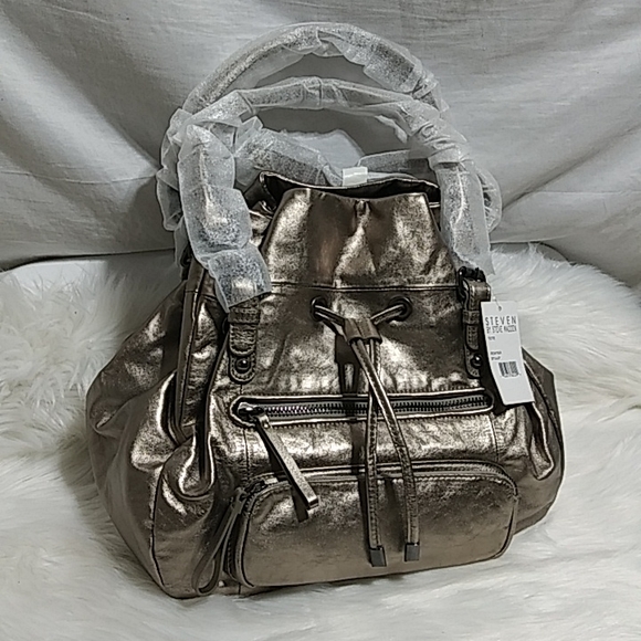 Steven By Steve Madden Handbags - SALE! NWT Steven By Steve Madden Pewter Lamb Leather Tote W/Crossbody Strap